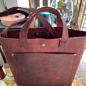 Portland Leather Merlot Tote Bag with Adjustable Strap and Durable Leather